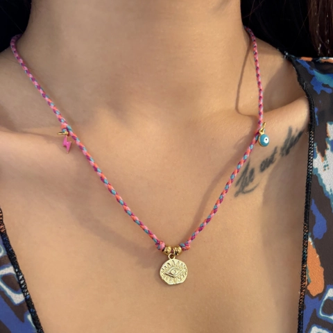 Bohemian Multicolor Cotton Cord Necklace For Women Copper Gold Plated Evil Eye Chili Pepper Pendant Rhinestone Enamel Jewelry