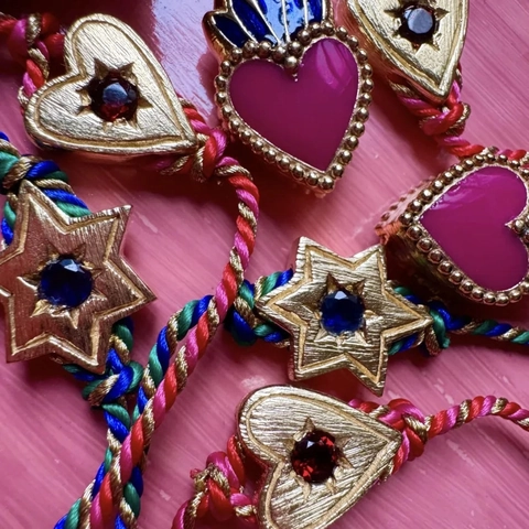 Vintage Tarot Card Heart Star Pendant Bracelet For Women Rhinestone Evil Eye Enamel Woven Cord Adjustable Jewelry Necklace