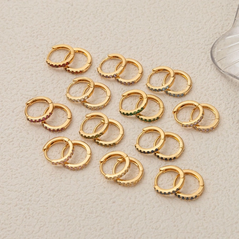 14K Gold Plated Copper Huggie Hoop Earrings With 925 Sterling Silver Post Colorful Zirconia Birthstone Gift For Women