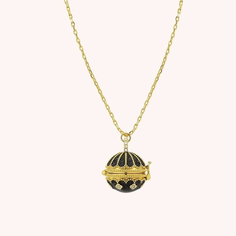 Vintage 14K Vergoldet Kupfer Öffnbares Medaillon Ball Anhänger Halskette Retro Königlicher Palast Stil Zirkonia Schmuck Geschenk