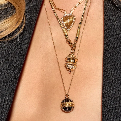 Vintage 14K Vergoldet Kupfer Öffnbares Medaillon Ball Anhänger Halskette Retro Königlicher Palast Stil Zirkonia Schmuck Geschenk