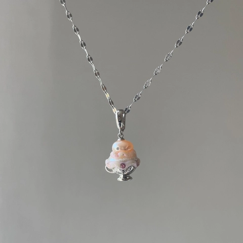 Ice Cream Cupcake Pendant Necklace for Women 14K Gold Silver Plated Copper Artificial Pearl Rhinestone Sweet Dessert Clavicle Chain Jewelry