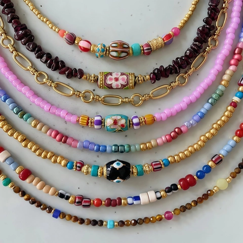 Bohemian Roestvrij Stalen Kralenketting Voor Dames Gekleurde Emaille Bloem Boze Oog Hanger Verstelbare Sieraden