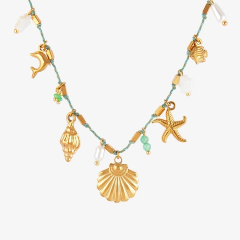 Bohemian Stainless Steel Braided Rope Necklace And Bracelet Ocean Starfish Shell Sun Moon Pendant Beach Jewelry For Women Men