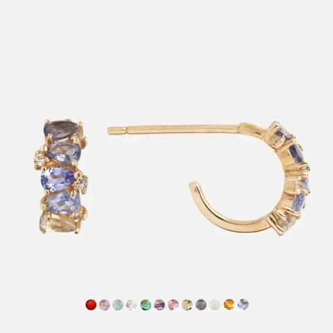 Ombre Birthstone Huggie Hoop Earrings Gold Plated Copper Colorful Zircon Geometric Jewelry Gift For Women Vintage Style