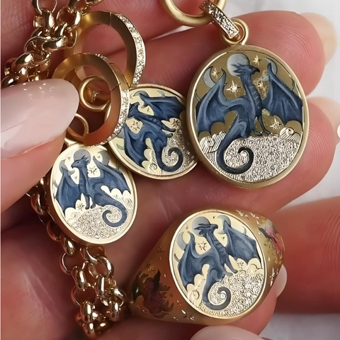 Vintage Emaille Draak Hart Hanger Ketting Retro Bloemen Roos Medaillon Voor Vrouwen Koper Strass Sleutelbeen Ketting Sieraden Cadeau