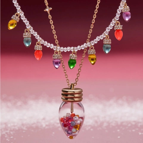 Collana con Pendente a Lampadina Colorata Creativa Con Perla Artificiale Palla di Vetro Rame Strass Gioielli Personalizzati per Festa di Natale Donna Uomo