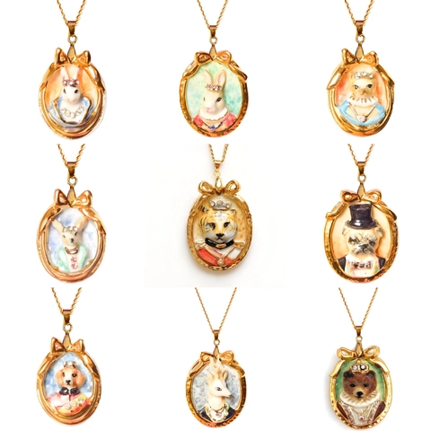 Vintage Royal Style Animal Portrait Copper Pendant Necklace Gold Plated Enamel Rabbit Cat Bear Tiger Deer Jewelry For Women
