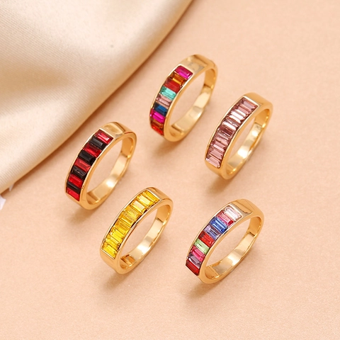 Mode Legierung Strass Ring Für Damen Geometrische Multicolor Kristall Band Ring Vintage Minimalistische Schmuck Accessoires