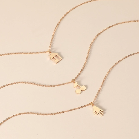 Collier Multi-couches Couleur Or Minimaliste Avec Pendentifs Maison Cerise Geste OK Pour Femme Bijoux De Mode Niche