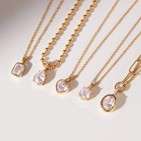 Luxus Edelstahl Zirkonia Halskette Für Damen Wasserdicht Hypoallergen Gold Silber Plattiert Geometrisches Herz Anhänger Halskette Schmuck Geschenk