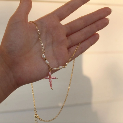 Roestvrij Stalen Gouden Ketting Kunstparel Kruis Hanger Halsketting Voor Dames Elegant Strass Religieuze Mode Sieraden Cadeau