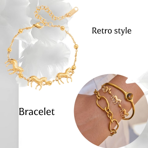 Pulsera Con Dije de Cebra de Acero Inoxidable Retro Chapado en Oro Joyería Hipoalergénica para Mujer Hombre Motivo Animal