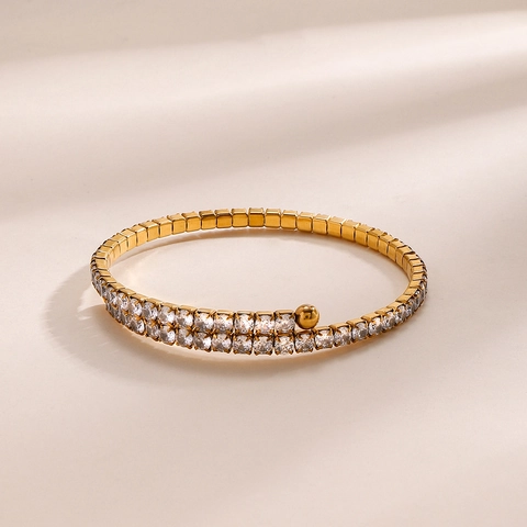 18K Vergoldet Edelstahl Doppelreihiges Zirkonia Armband Geometrische Vakuumgalvanisierung Nicht Verblassendes Armband Unisex Schmuck