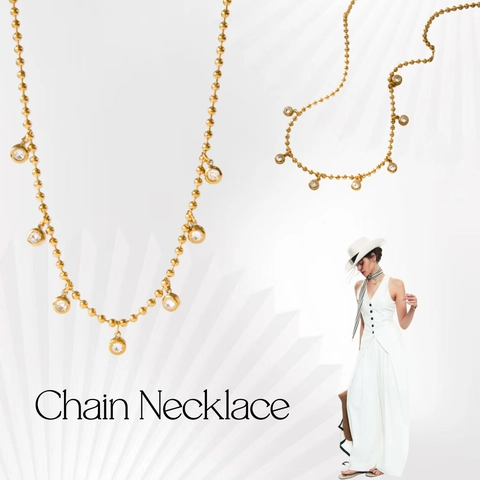 Collana in Acciaio Inossidabile con Zirconia per Donna Catena a Sfere Placcata Oro Impermeabile Ipoallergenico Elegante Gioielli