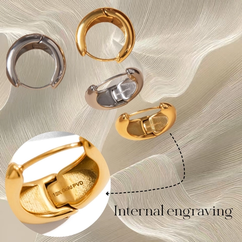 Orecchini a Cerchio Robusti in Acciaio Inossidabile di Lusso Francese Placcati Oro 18K PVD Orecchini Geometrici Minimalisti