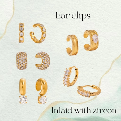 Pendientes de Aro de Acero Inoxidable con Zirconia para Mujer Puños de Oreja Geométricos Chapados en Oro Joyería Regalo