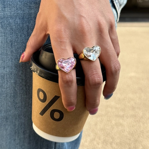 Anillo de Corazón de Acero Inoxidable Impermeable para Mujer Anillo de Declaración con Incrustaciones de Strass en Forma de Corazón Joyería de Moda