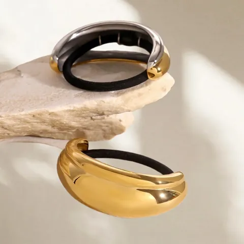 Minimalistisch Roestvrij Staal U-Vormig Haarring Spiegel Gepolijst Metaal Pony Cuff Elastisch Haarelastiek Voor Vrouwen