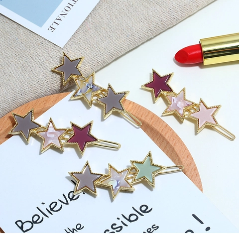 Damen Süße Stern Haarklammer Acetat Stern Haarnadel Gold Legierung Barrette Marmor Muster Stern Haarnadel Mode Haar Accessoires