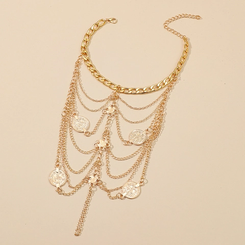 Tobillera Bohemia de Capas Con Borla de Moneda Para Mujer Aleación Vintage Oro Plata Floral Anillo de Dedo Pie Joyería de Playa