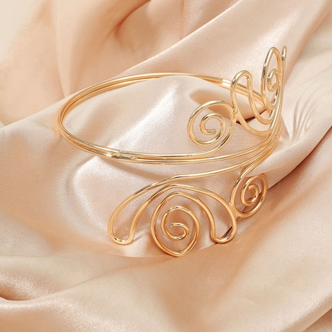 Vintage Legering Bloem Armmanchet Boheems Verstelbare Spiraal Armband Geometrische Metalen Bangle Sieraden Voor Vrouwen