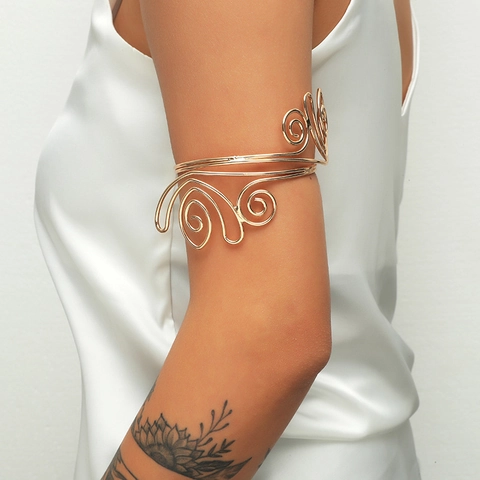Vintage Legering Bloem Armmanchet Boheems Verstelbare Spiraal Armband Geometrische Metalen Bangle Sieraden Voor Vrouwen