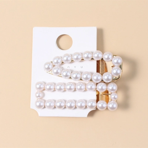 Set di Fermagli per Capelli in Lega Dorata Vintage Elegante con Perle Artificiali Forcine Geometriche Minimaliste Donna