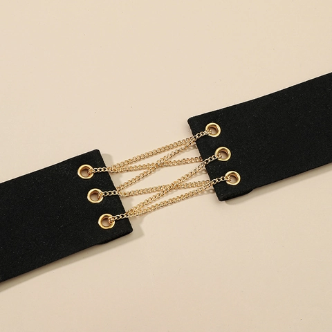 Punk Black Fabric Leg Garter With Gold Metal Chains Women Sexy Gothic Adjustable Body Jewelry Accessory Choker Necklace