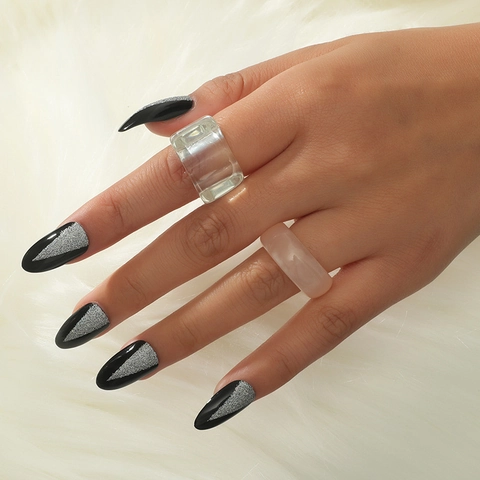 Modern Minimalist Acrylic Resin Rings For Women Vintage Transparent Light Pink Geometric Chunky Finger Rings Jewelry Gift