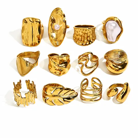 Anelli in Acciaio Inossidabile Esagerati Irregolari Per Unisex Placcato Oro 18K Vintage Texture Unica Gioielli Moda Anello