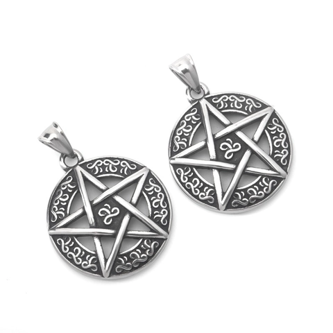 Roestvrij Staal Viking Pentagram Hanger Halsketting Retro Gothic Punk Hip Hop Ronde Medaillon Keltische Knoop Sieraden Voor Heren Dames