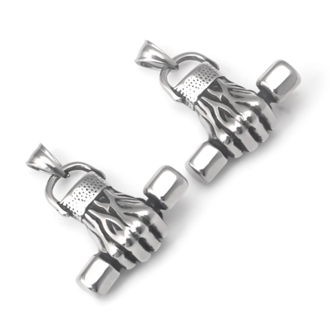 Stainless Steel Dumbbell Hand Pendant Necklace For Men Fitness Gym Punk Hip Hop Style Retro Jewelry Fist Grip Pendant