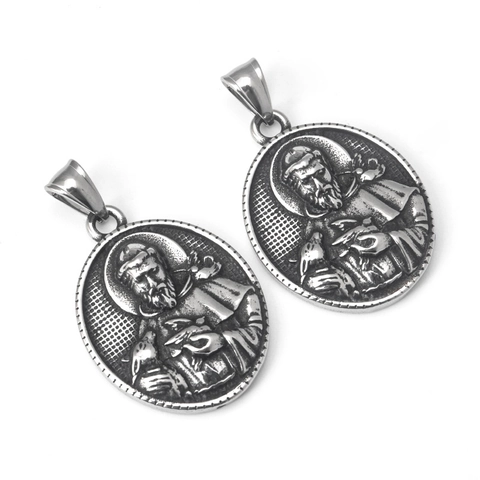 Vintage Roestvrij Staal Sint-Franciscus Religieuze Figuur Reliëf Hanger Halsketting Mannen Vrouwen Gothisch Hip Hop Punk Sieraden