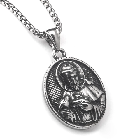 Vintage Roestvrij Staal Sint-Franciscus Religieuze Figuur Reliëf Hanger Halsketting Mannen Vrouwen Gothisch Hip Hop Punk Sieraden