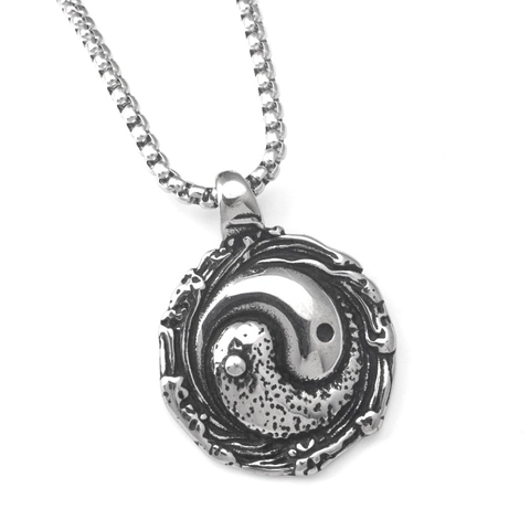 Vintage Stainless Steel Tai Chi Yin Yang Pendant Necklace Chinese Taoist Symbol Hip Hop Punk Rock Style Jewelry For Men Women