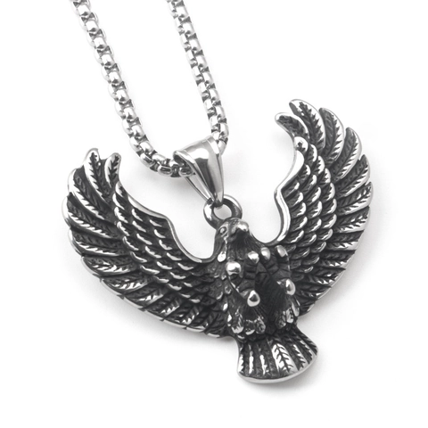 Vintage Roestvrij Staal Adelaar Hanger Ketting Voor Mannen Hip Hop Rock Punk Stijl Antiek Zilver Adelaar Vleugels Verspreid Sieraden