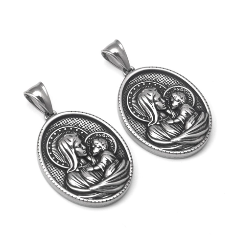 Vintage Roestvrijstalen Ovale Religieuze Maagd Maria Hanger Ketting Hip Hop Punk Reliëf Portret Sieraden Mannen Vrouwen Cadeau