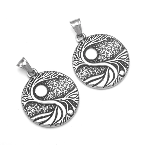 Viking Levensboom Yin Yang Hanger Halsketting Roestvrij Staal Retro Punk Hip Hop Sieraden Voor Heren Dames Ronde Boom Reliëf Ketting