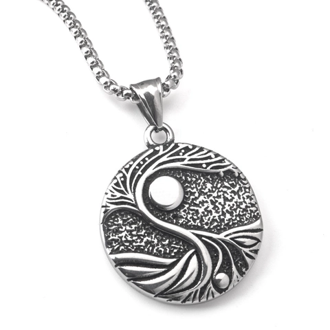 Viking Levensboom Yin Yang Hanger Halsketting Roestvrij Staal Retro Punk Hip Hop Sieraden Voor Heren Dames Ronde Boom Reliëf Ketting
