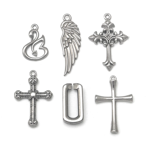 Stainless Steel Cross Wing Swan Pendant Charms For DIY Necklace Bracelet Jewelry Making Supplies Vintage Silver Tone Accessory