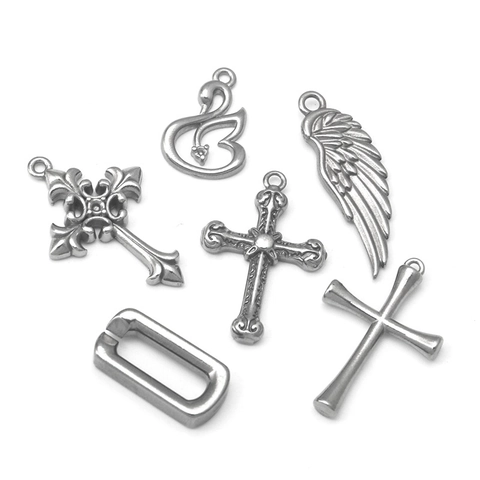 Stainless Steel Cross Wing Swan Pendant Charms For DIY Necklace Bracelet Jewelry Making Supplies Vintage Silver Tone Accessory