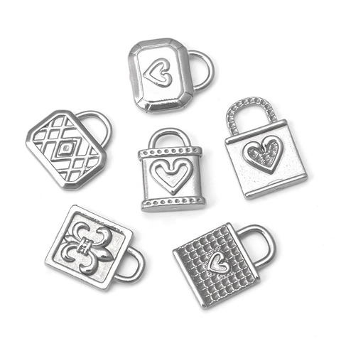 Vintage Stainless Steel Heart Lock Pendants DIY Jewelry Making Accessories Heart Fleur-de-lis Pattern Metal Charms 6 Styles