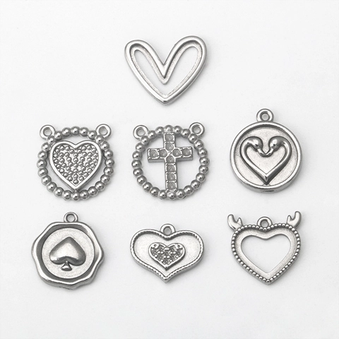 Stainless Steel Heart Cross Pendant Only Without Chain DIY Jewelry Making Rhinestone Spades Charms Handmade Metal Accessory