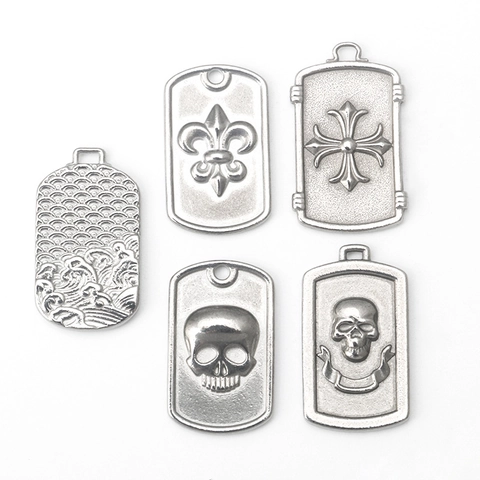 Stainless Steel Gothic Skull Cross Pendant Only Without Chain Embossed Sea Wave Fleur-De-Lis Biker Charm DIY Jewelry Material