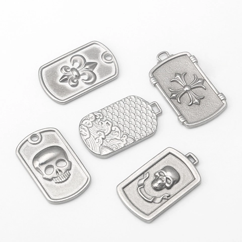 Stainless Steel Gothic Skull Cross Pendant Only Without Chain Embossed Sea Wave Fleur-De-Lis Biker Charm DIY Jewelry Material