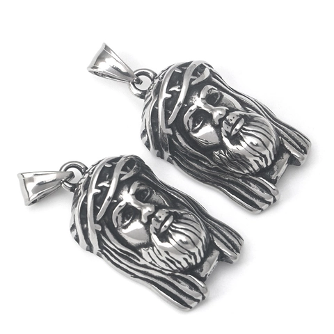 Collar de Colgante de Jesús de Acero Inoxidable Vintage para Hombre Mujer Joyería Religiosa Retro Con Cadena de Caja 3mm Plata