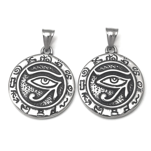 Vintage Stainless Steel Eye Of Horus Pendant Necklace For Men Women Retro Egyptian Hieroglyphs Amulet Jewelry Gift