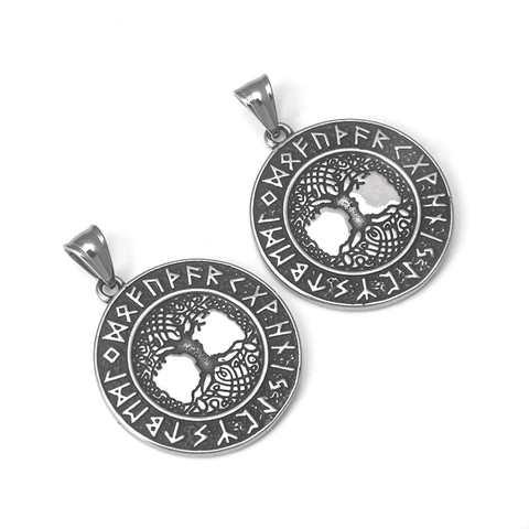 Collana con Ciondolo Albero della Vita Vichingo in Acciaio Inossidabile Rune Nordiche Amuleto Retro Tono Argento Gioielli Uomo