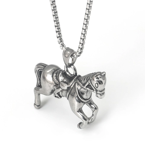 Collana Con Pendente a Forma di Cavallo in Acciaio Inossidabile Vintage per Uomo Donna Punk Hip Hop Gioielli Animali Zodiaco
